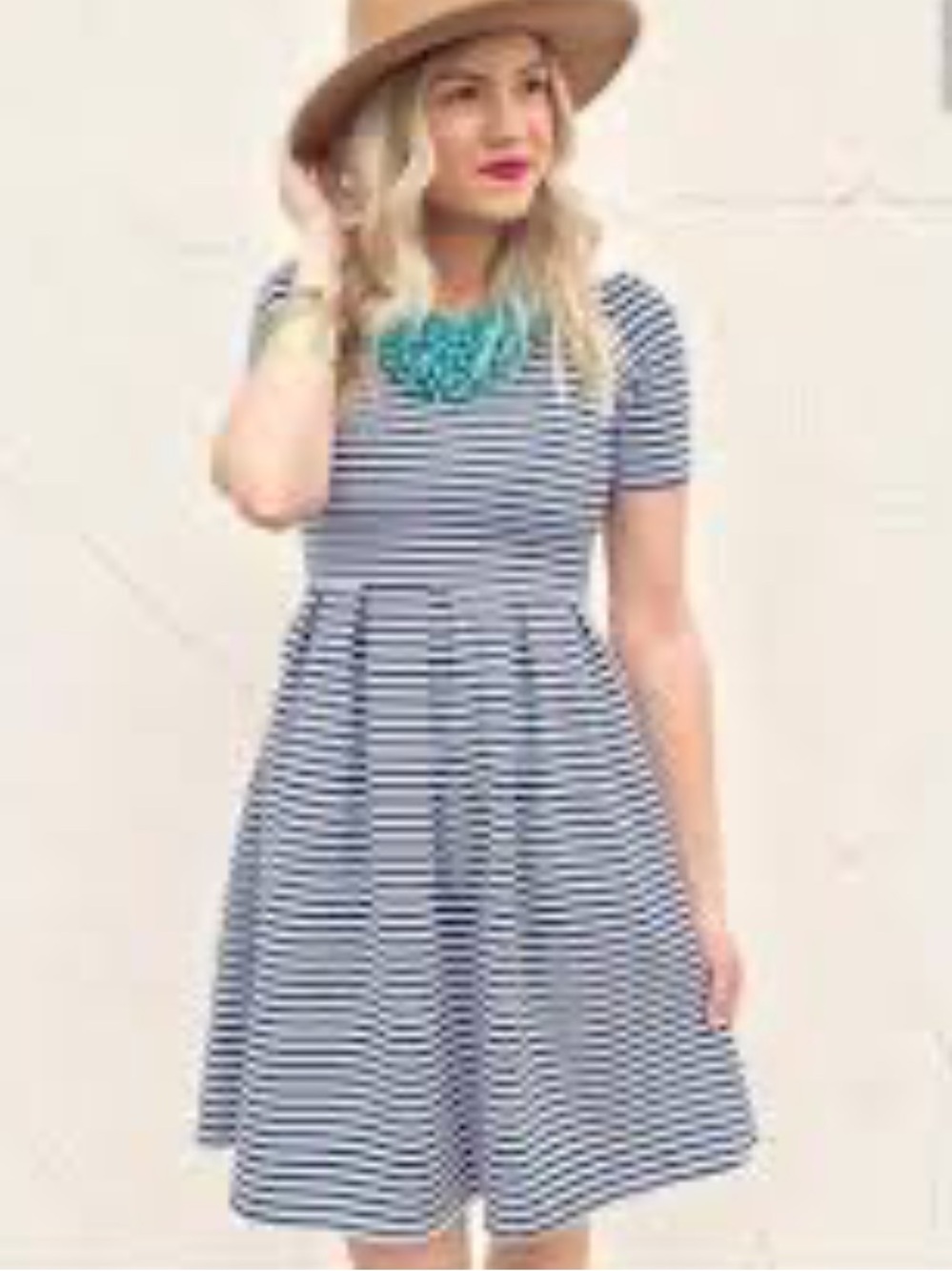 LuLaRoe Black and White Striped Short-Sleeve Skater Dress